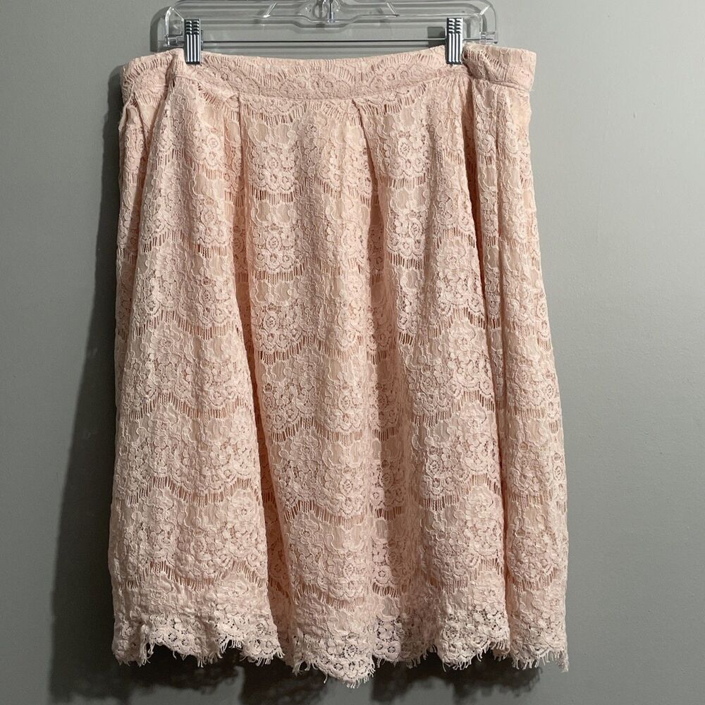 Forever 21 Plus Women’s Romantic Feminine Pink Lace Midi Skirt Stretch Lined 3X